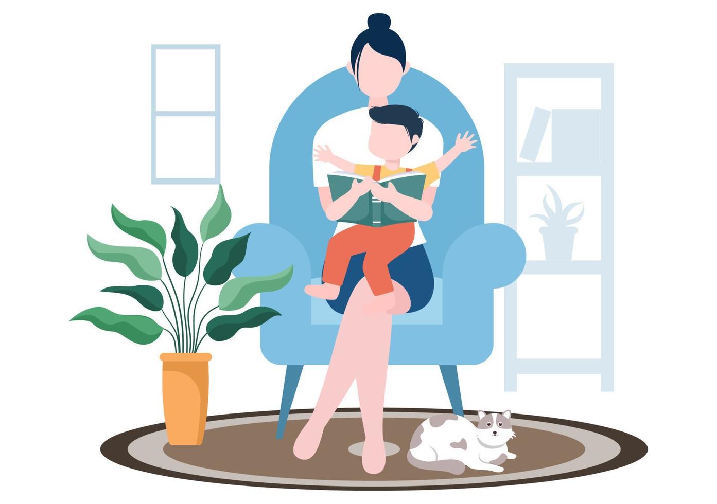 Parenting of Mother, Father and Kids Embracing Each Other in Loving Family. Cute Cartoon Background Vector Illustration for Banner or Psychology