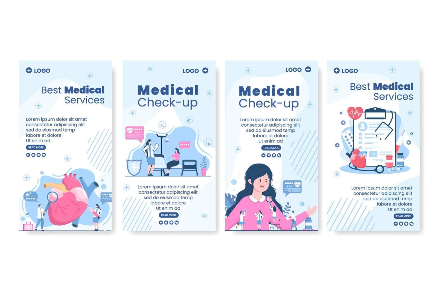 Medical Check up Stories Template Health care Flat Design Illustration Editable of Square Background for Social Media, Greeting Card or Web vector