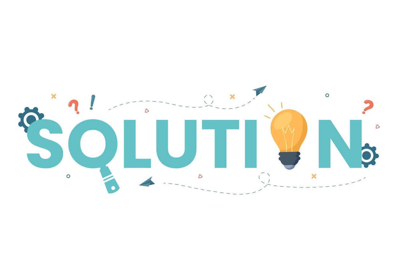 el problema y la solución en la resolución de negocios para buscar ideas con el concepto de trabajo en equipo pueden usarse para banner web o ilustración plana de fondo vector
