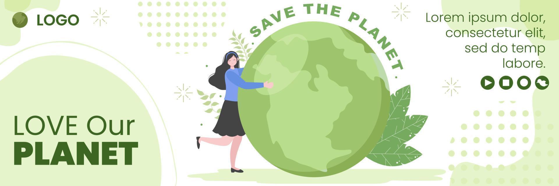 Save Planet Earth Cover Template Flat Design Environment With Eco Friendly Editable Illustration Square Background to Social Media or Greeting Card vector