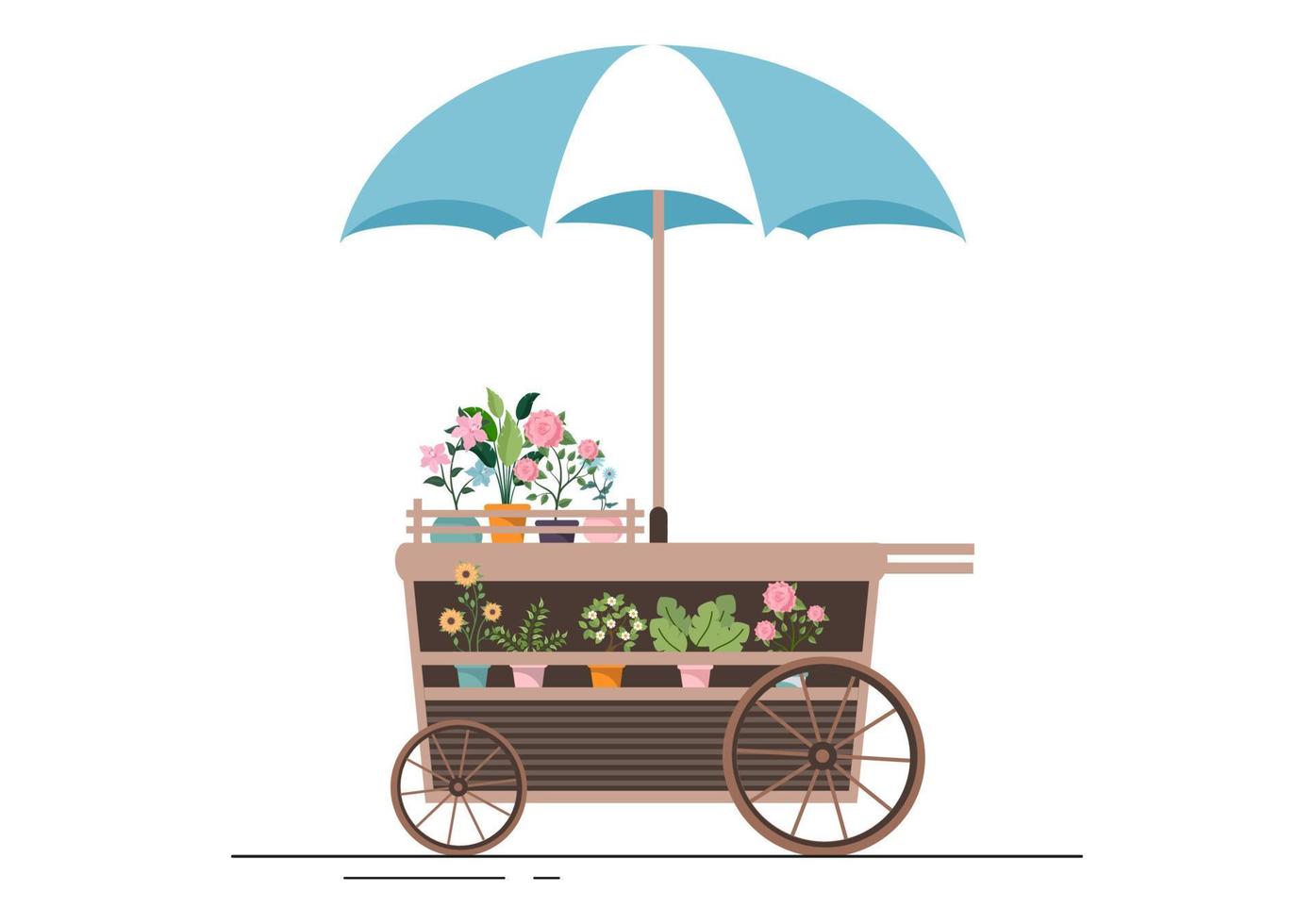 tienda de flores y tienda de plantas con cuidado de floristas, productos naturales orgánicos para la decoración verde del jardín en la ilustración vectorial de fondo plano vector