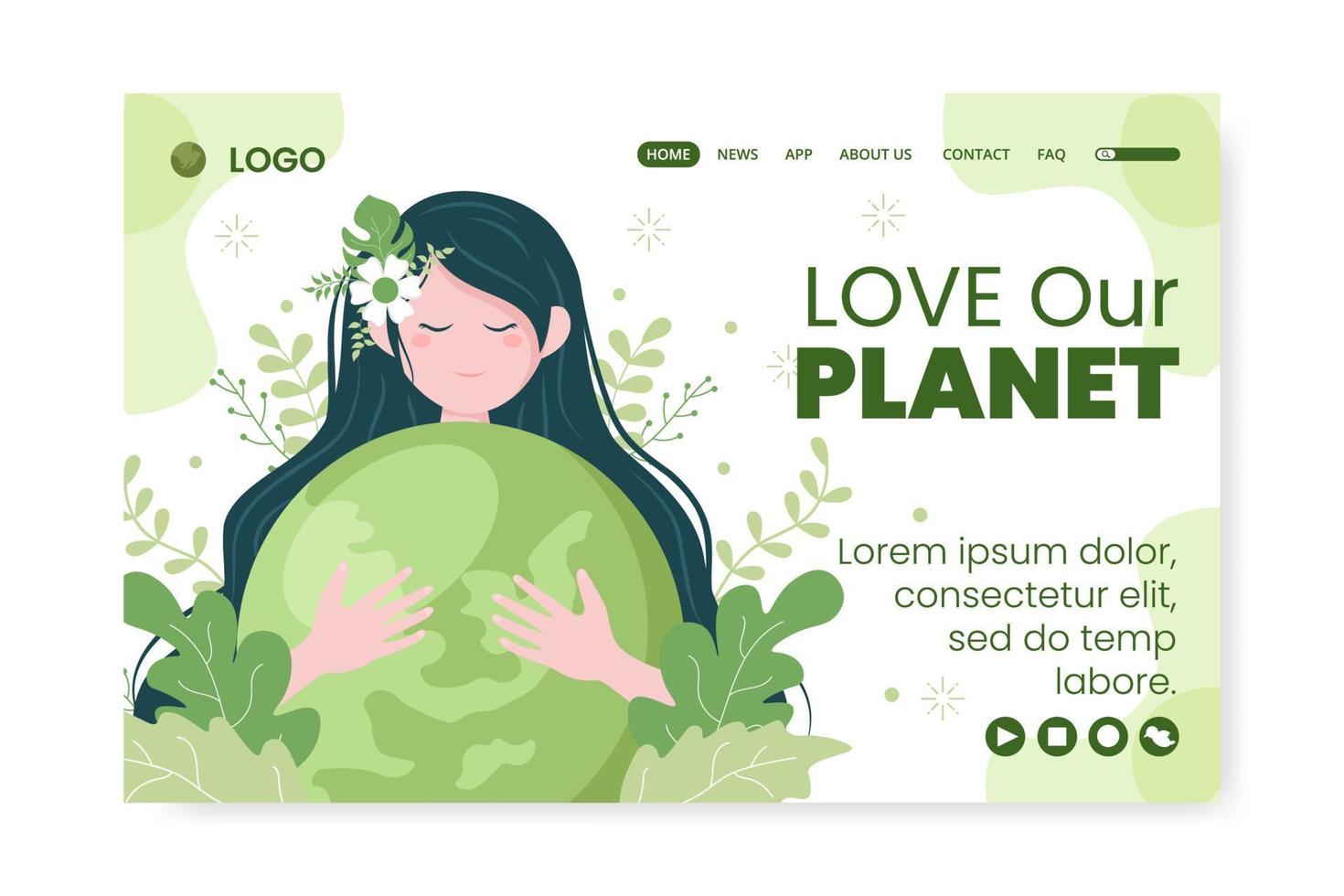 Save Planet Earth Landing Page Template Flat Design Environment With Eco Friendly Editable Illustration Square Background to Social Media or Greeting Card vector