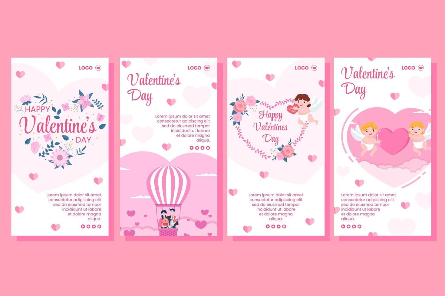 ilustración de diseño plano de plantilla de historias de feliz día de san valentín editable de fondo cuadrado para redes sociales, tarjeta de felicitación de amor o pancarta vector