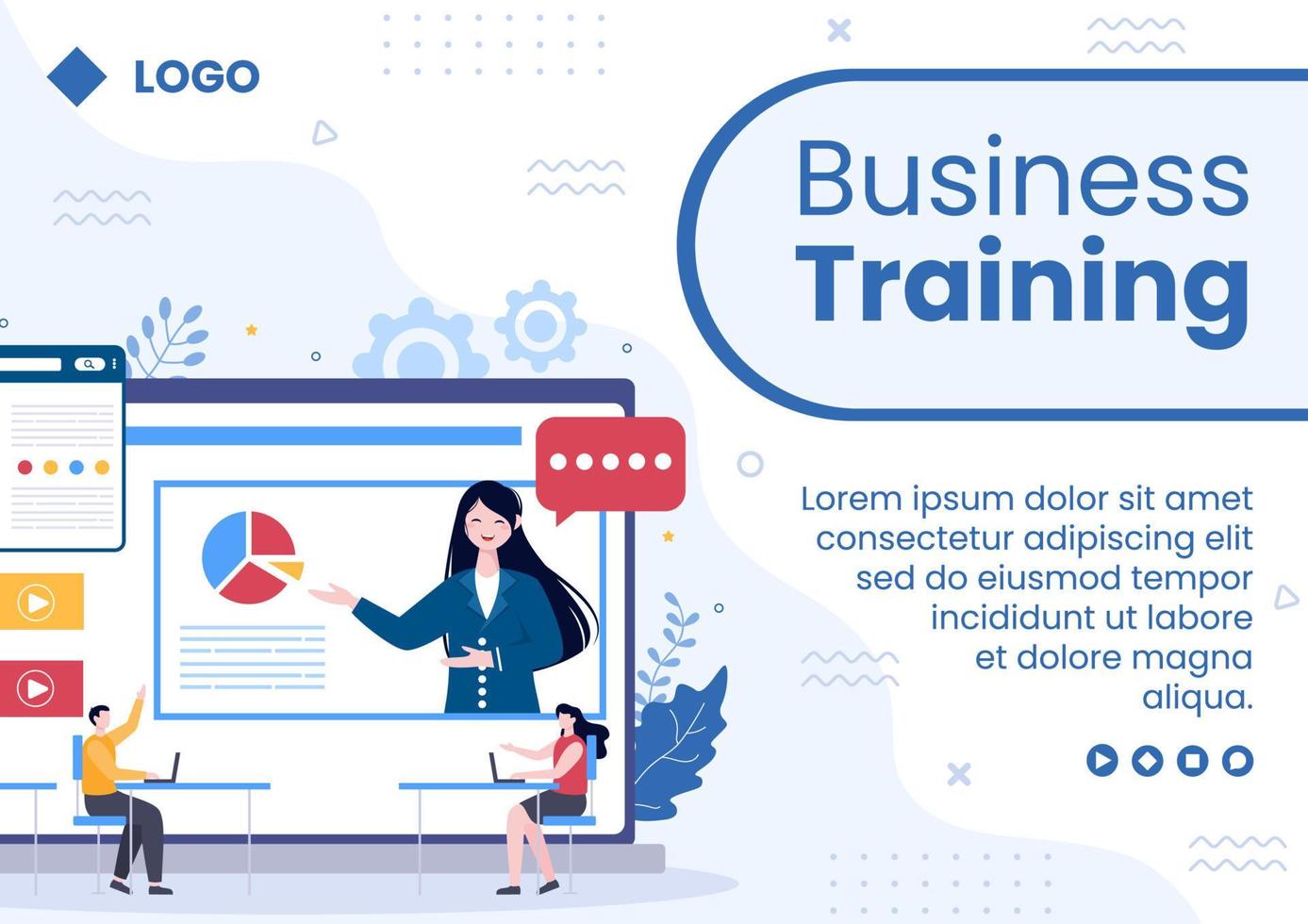 Business Online Training, Seminar or Courses Brochure Template Flat Illustration Editable of Square Background for Social media or Greetings Card vector