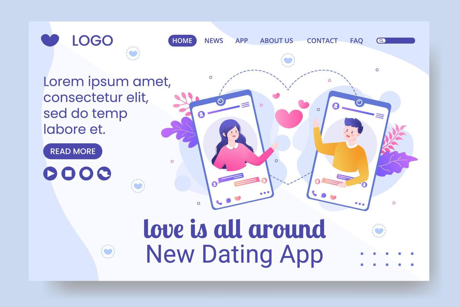 Dating App For a Love Match Landing Page Template Flat Design Illustration Editable of Square Background Suitable to Social Media or Valentine Greetings Card vector