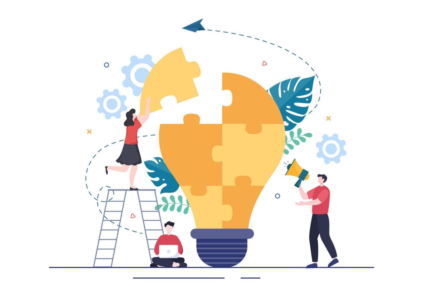 Problem and Solution in Business Solving to Look Ideas with the Concept of Teamwork Can use for Web Banner or Background Flat Illustration vector