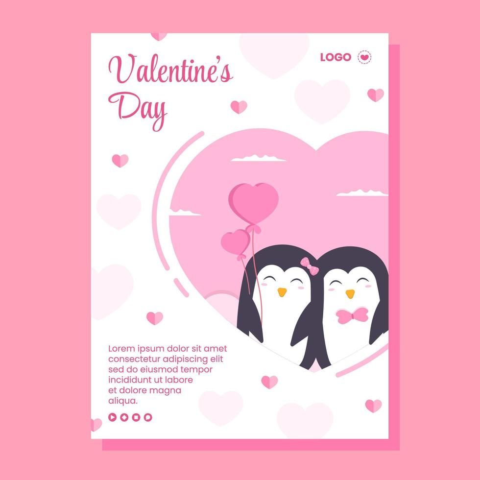 Happy Valentine's Day Poster Template Flat Design Illustration Editable of Square Background for Social media, Love Greeting Card or Banner vector