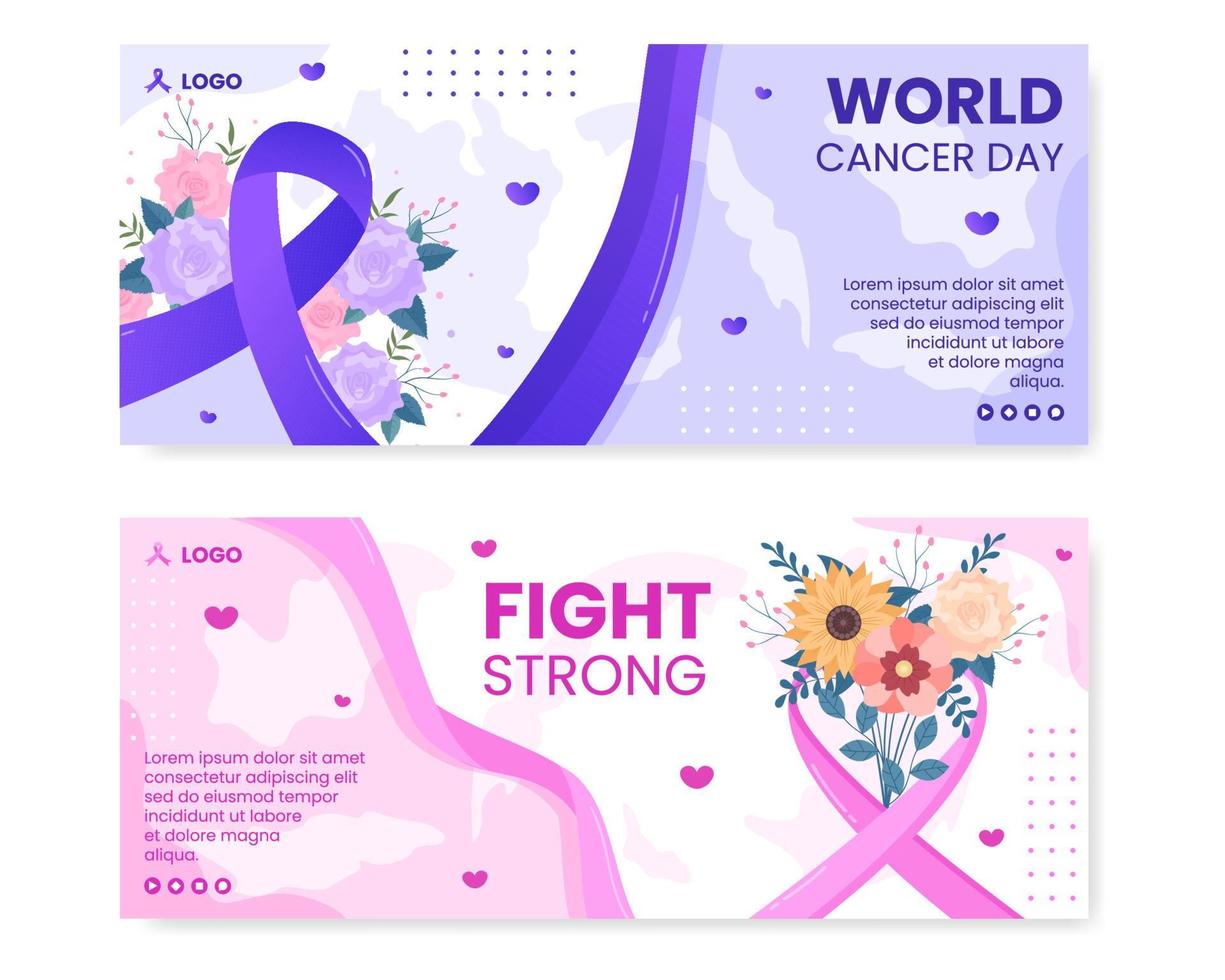 plantilla de banner del día mundial del cáncer diseño plano ilustración de cuidado de la salud editable de fondo cuadrado para redes sociales, tarjetas de felicitación o anuncios web vector