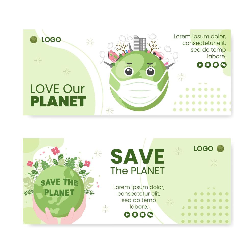 Save Planet Earth Banner Template Flat Design Environment With Eco Friendly Editable Illustration Square Background to Social Media or Greeting Card vector