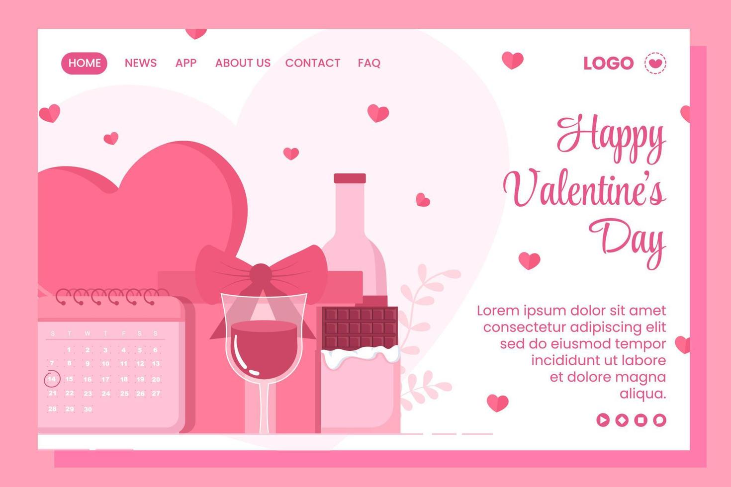 Happy Valentine's Day Landing Page Template Flat Design Illustration Editable of Square Background for Social media, Love Greeting Card or Banner vector