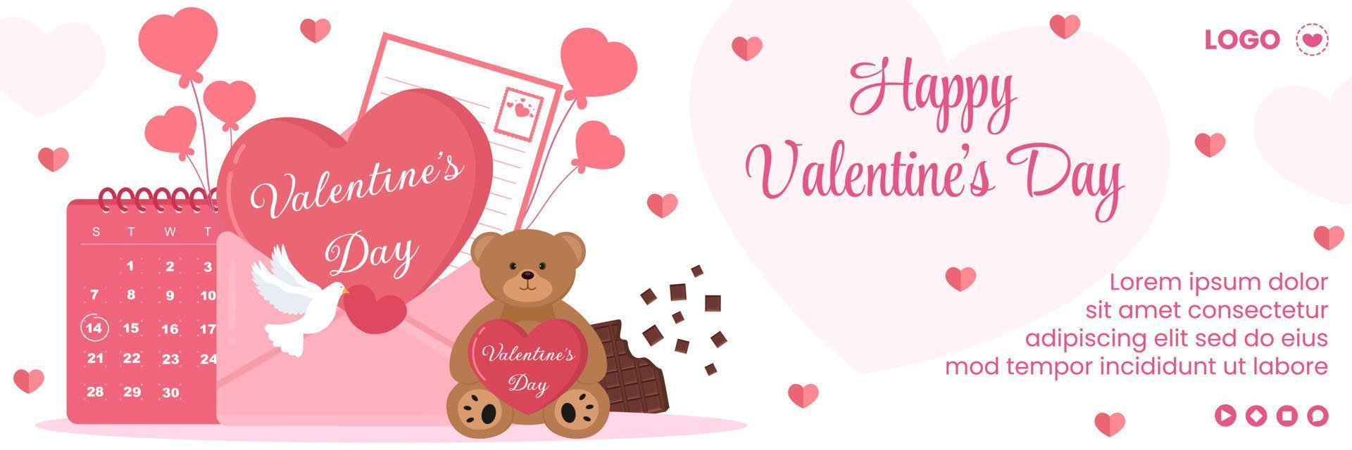 Happy Valentine's Day Cover Template Flat Design Illustration Editable of Square Background for Social media, Love Greeting Card or Banner vector