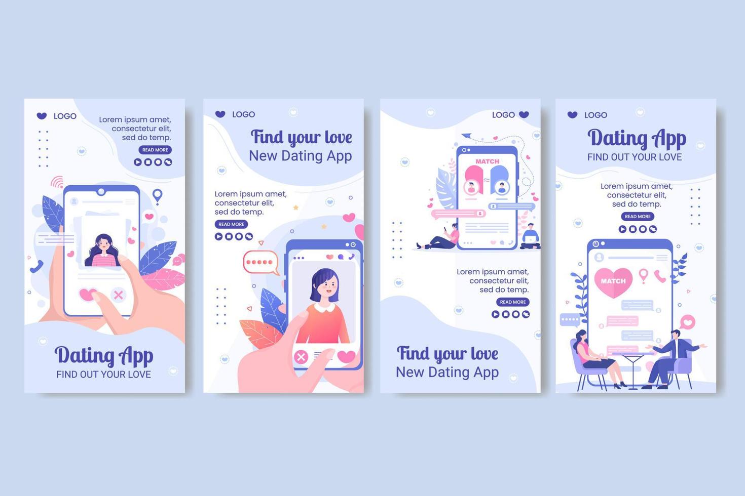 Dating App For a Love Match Stories Template Flat Design Illustration Editable of Square Background Suitable to Social Media or Valentine Greetings Card vector