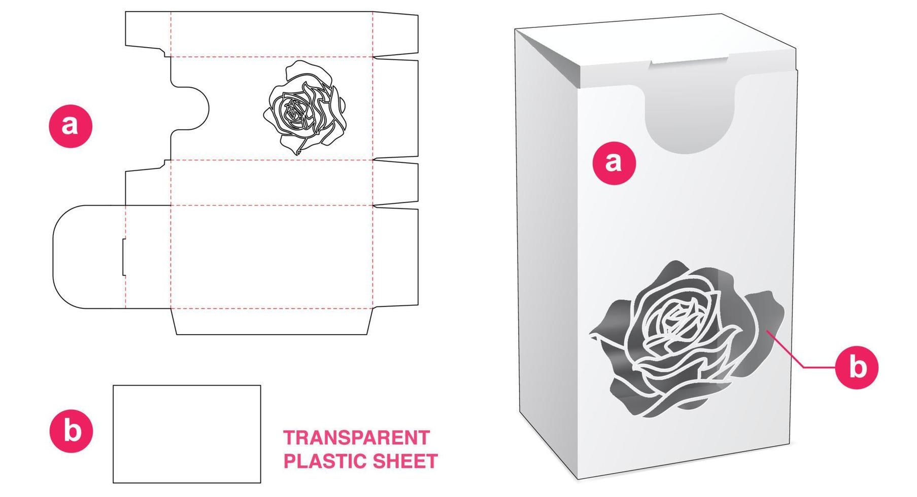 caja con rosa estampada y plantilla troquelada de lámina de plástico vector