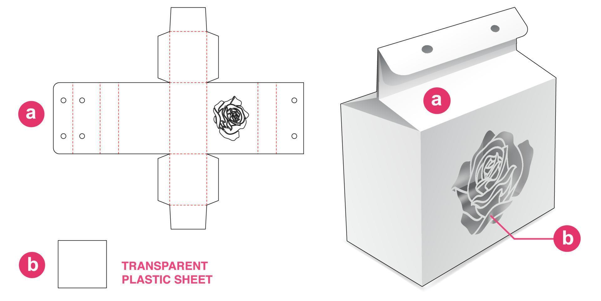 Stenciled rose box with rope hole and plastic sheet die cut template vector