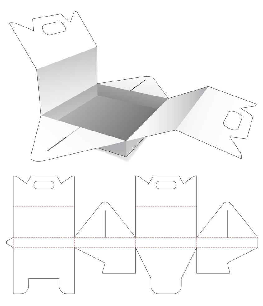 caja de pizza con asa plantilla troquelada vector