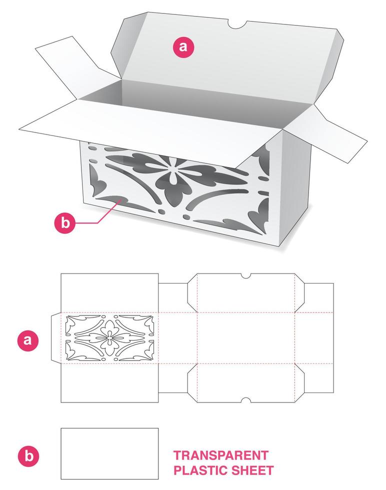 2 flips short box with stenciled and plastic sheet die cut template vector