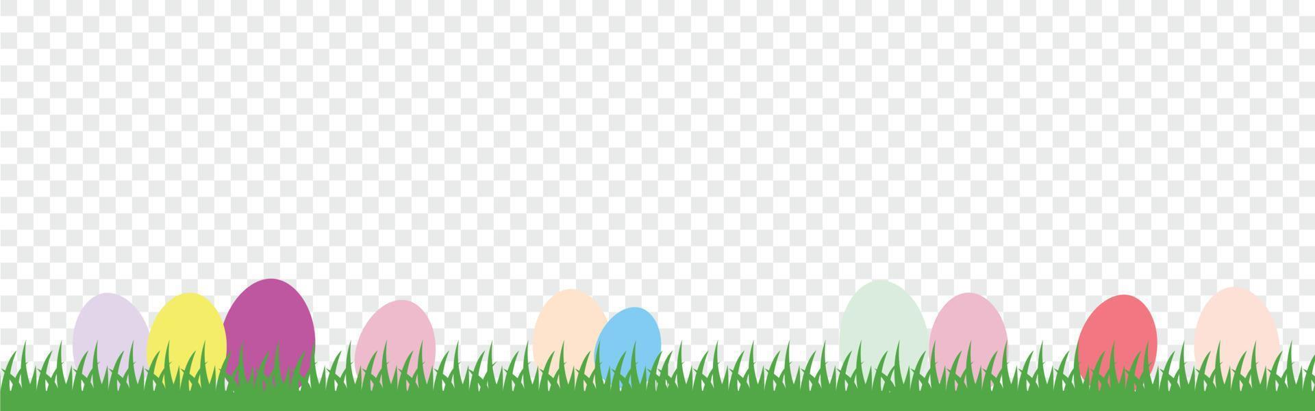 Easter bunny ears with easter eggs on meadow with flowers background banner transparent vector
