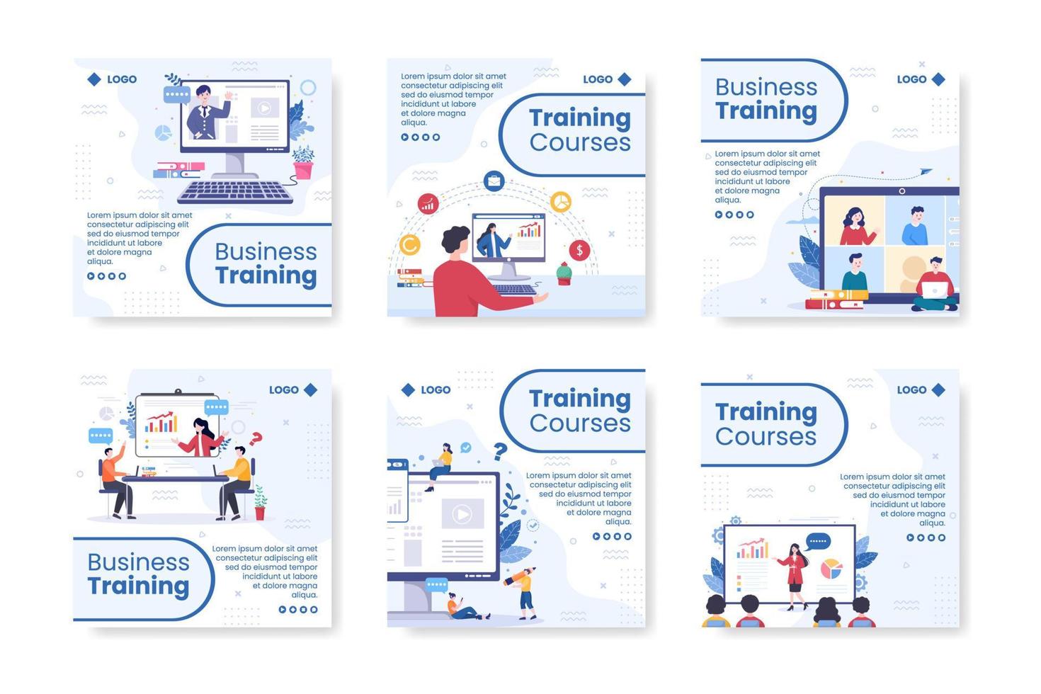 Business Online Training, Seminar or Courses Post Template Flat Illustration Editable of Square Background for Social media or Greetings Card vector