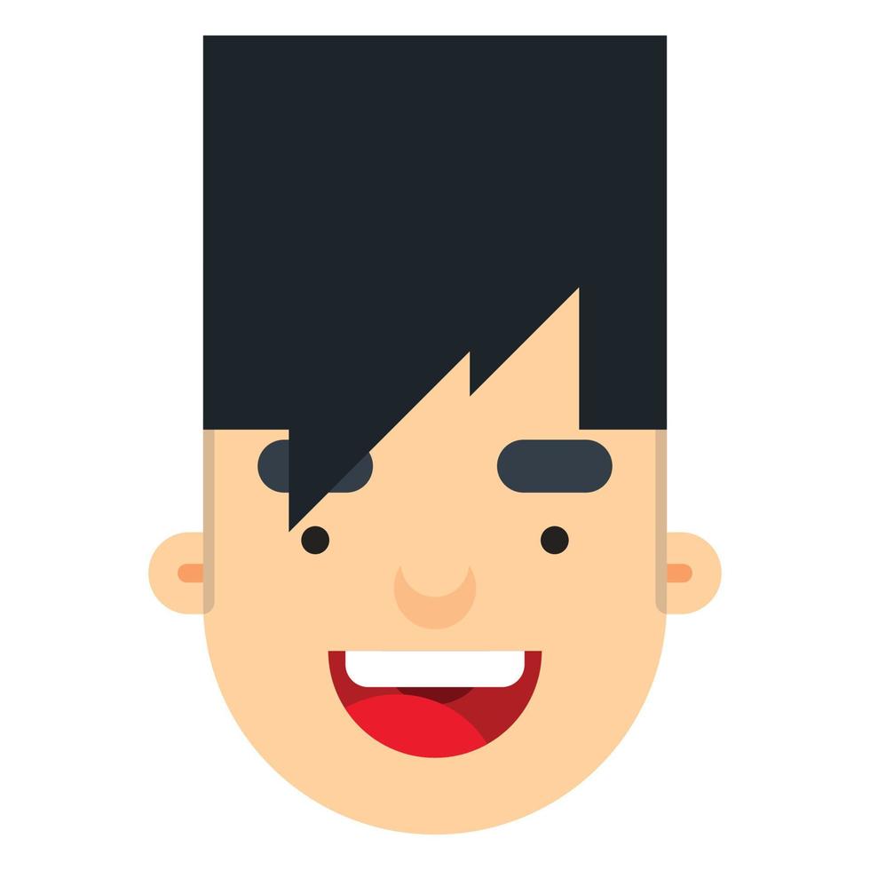 Laughing boy's face with long straight up hair. vector