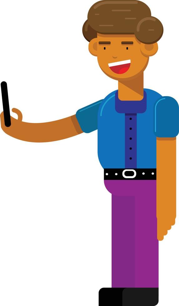 Boy taking picture from mobile phone. Flat style vector illustration.