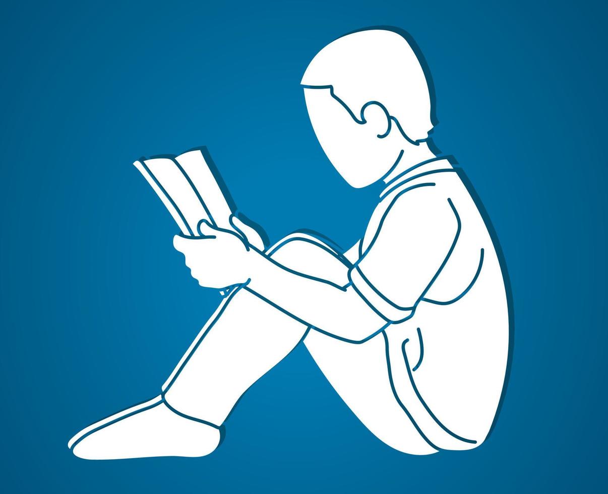 Boy Sitting and Reading A Book vector