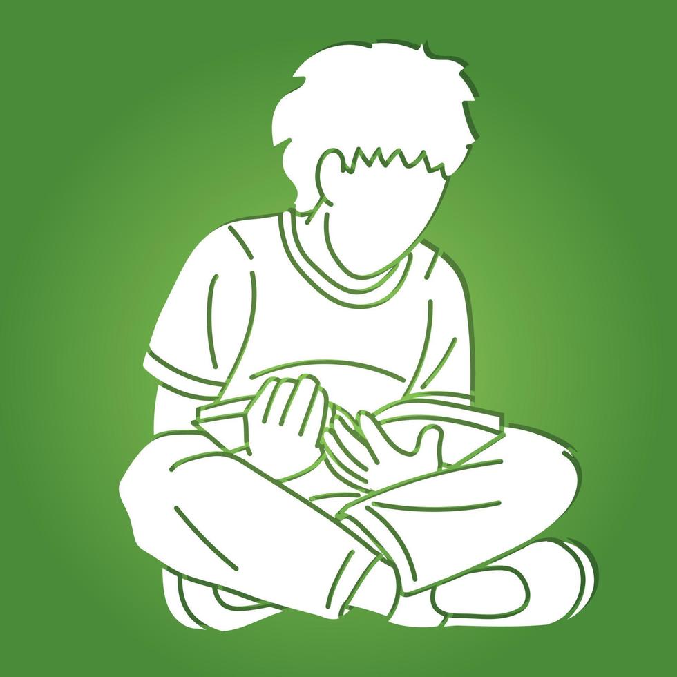 un niño leyendo un libro educación vector