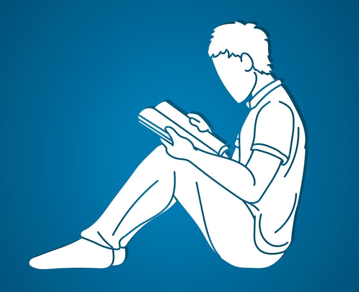 Male Sitting and Reading A Book vector