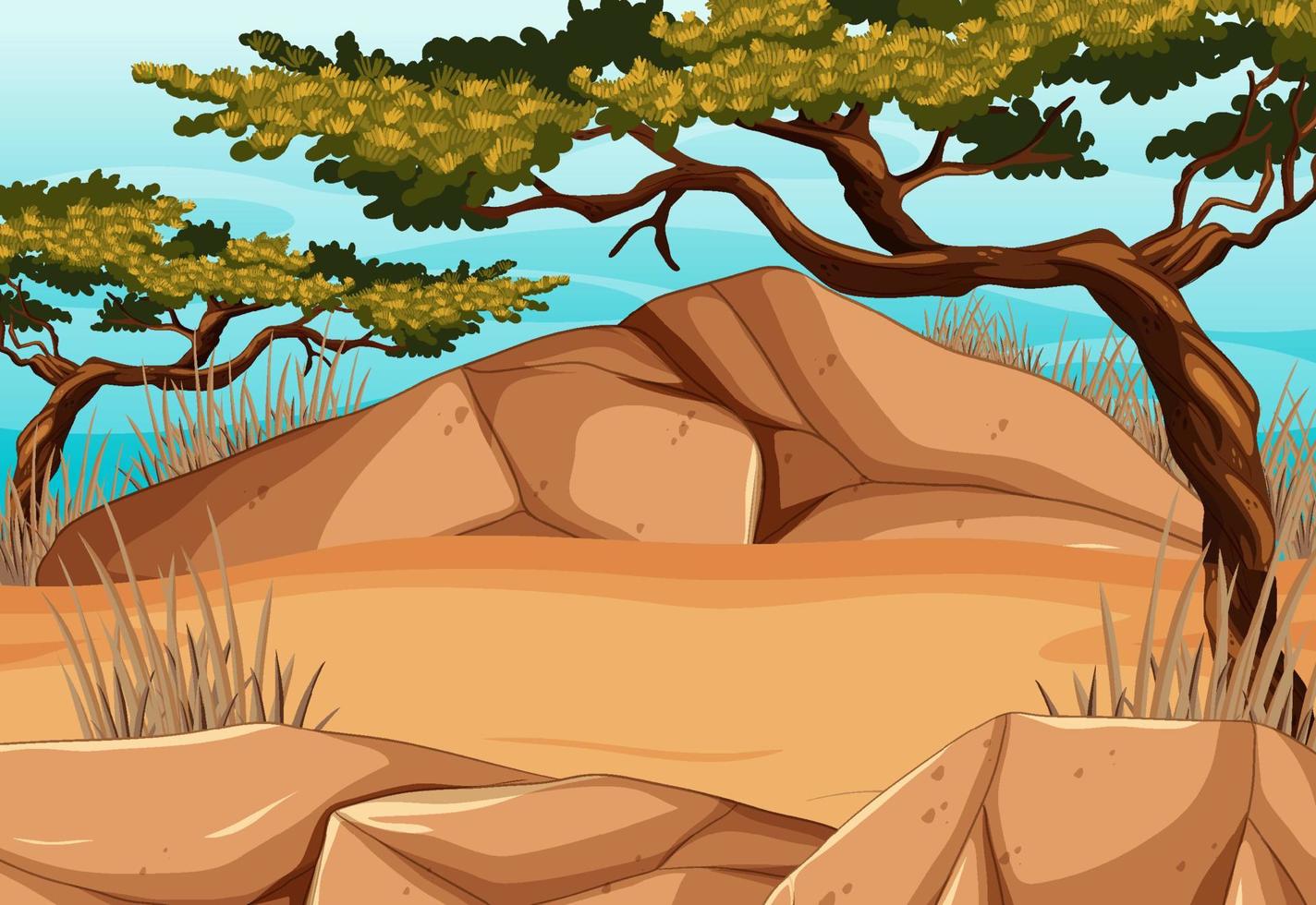 Savanna forest landscape with trees vector