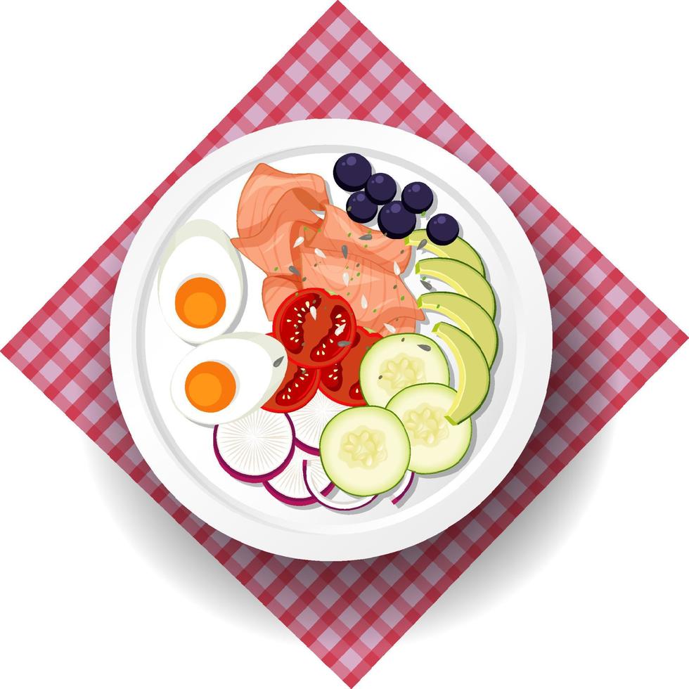 comida saludable con salmón y ensalada vector