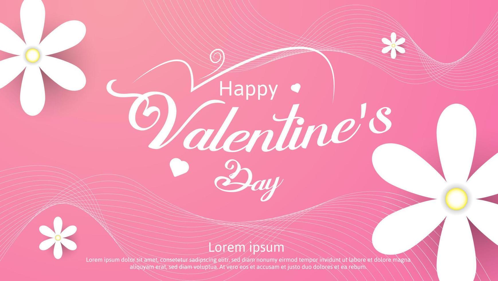 happy valentine's day background or postcard with flower and heart shapes on pink background vector