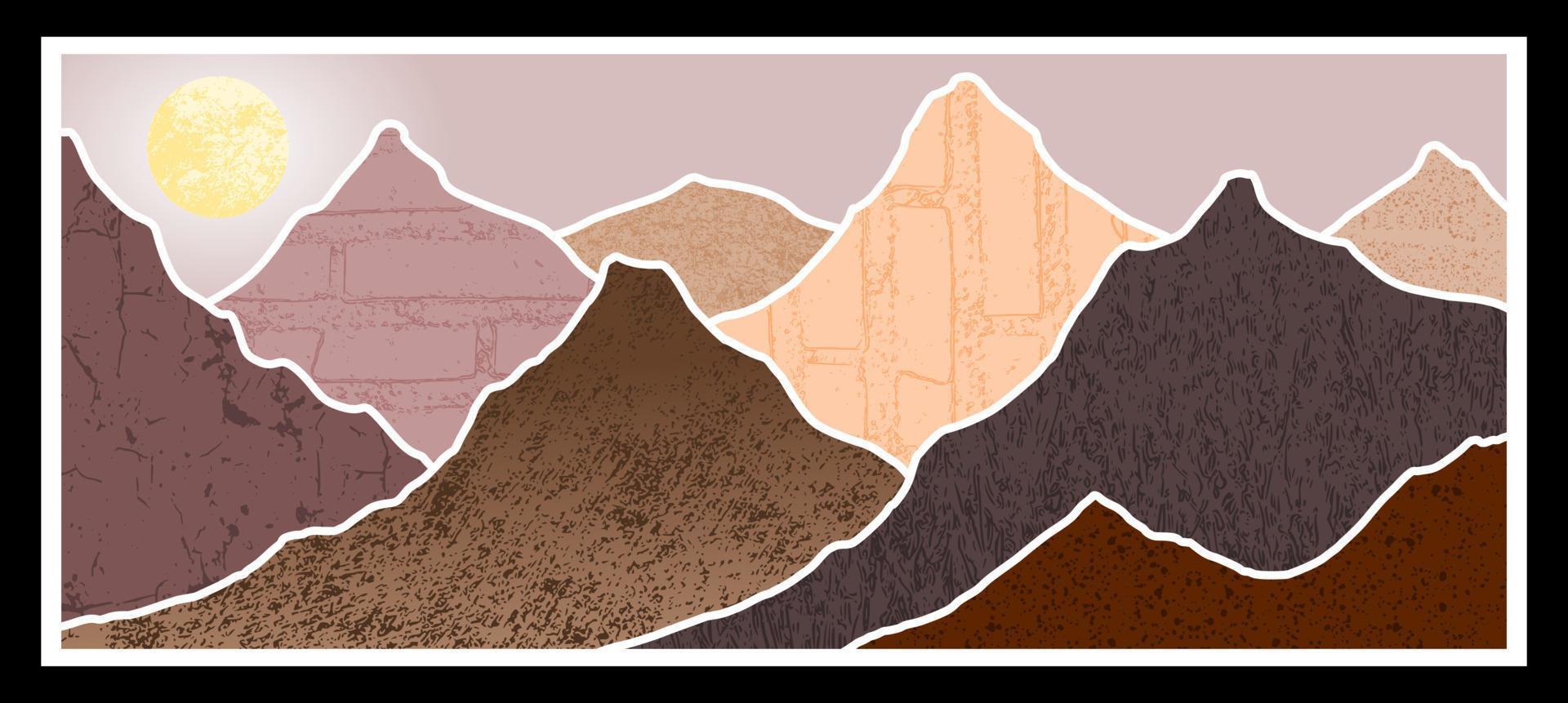Set of abstract mountain painting. abstract art background. vector