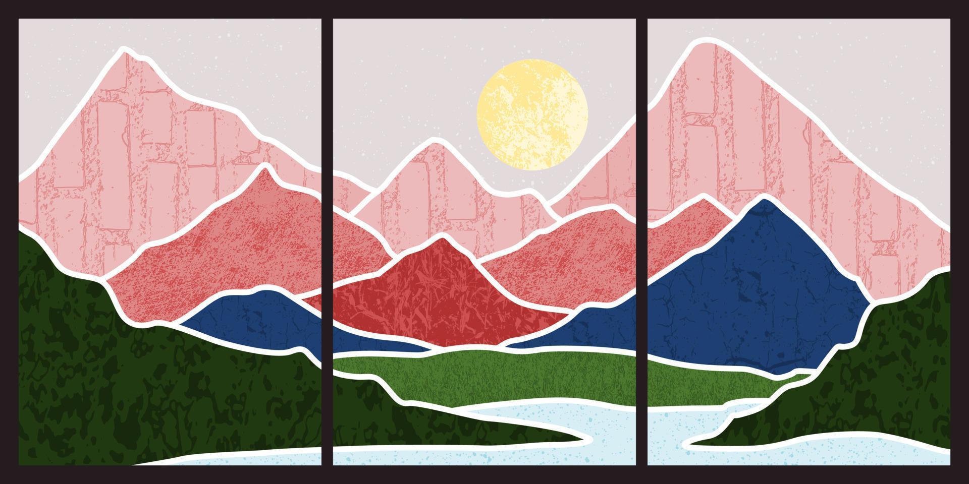 Set of abstract mountain painting. abstract art background. vector