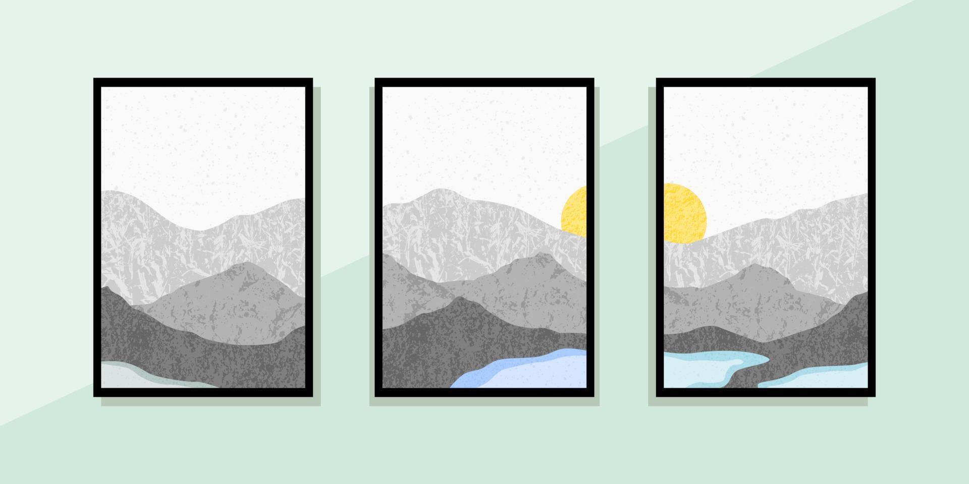 Set of abstract mountain painting. abstract art background. Vector Illustration.