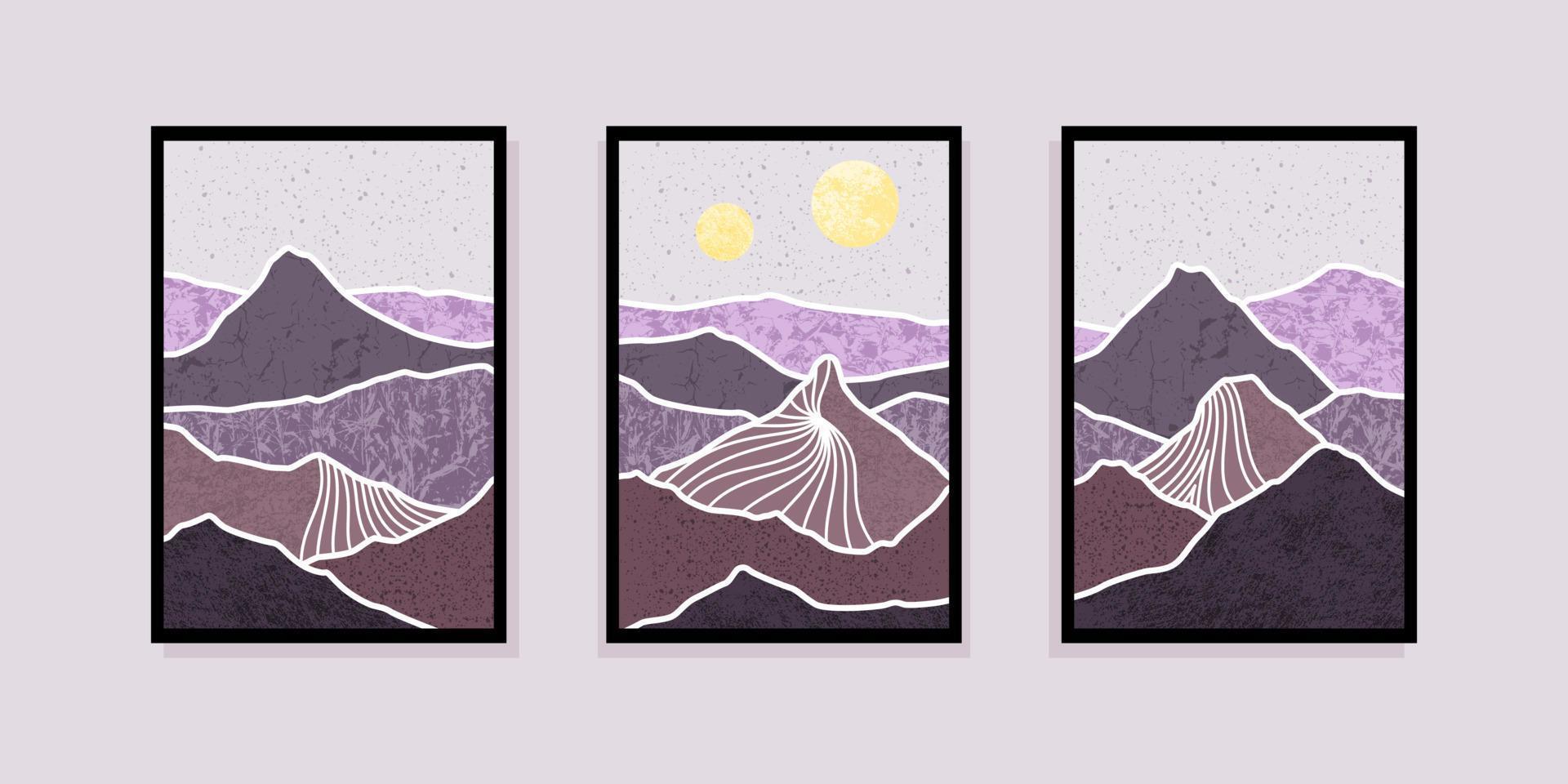 Set of abstract mountain painting. abstract art background. Vector Illustration.