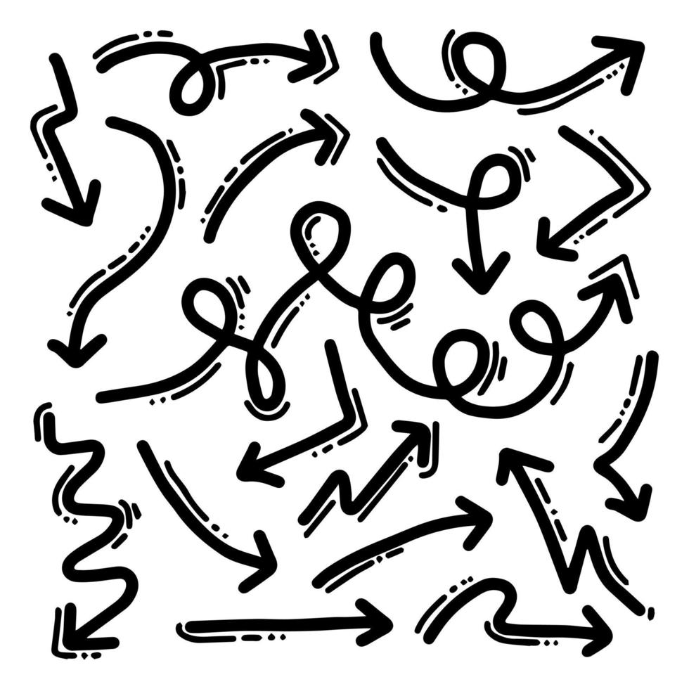 Arrows hand drawn doodle vector set.