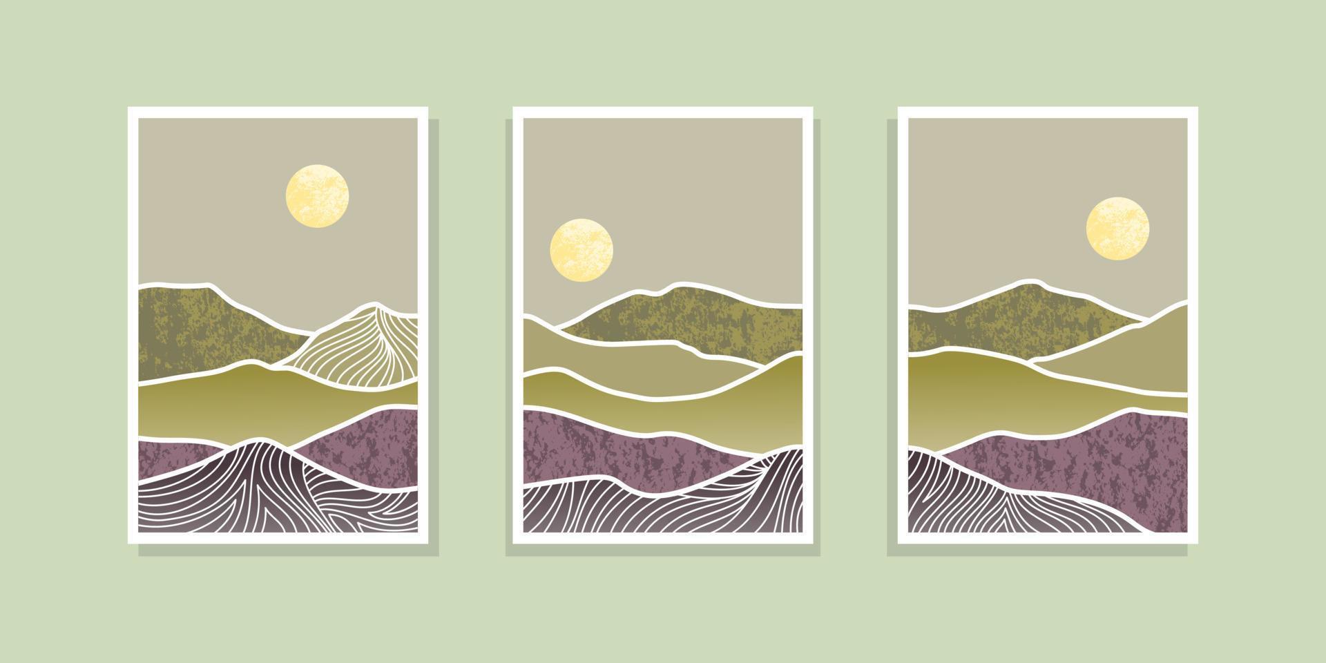 Set of abstract mountain painting. abstract art background. Vector Illustration.