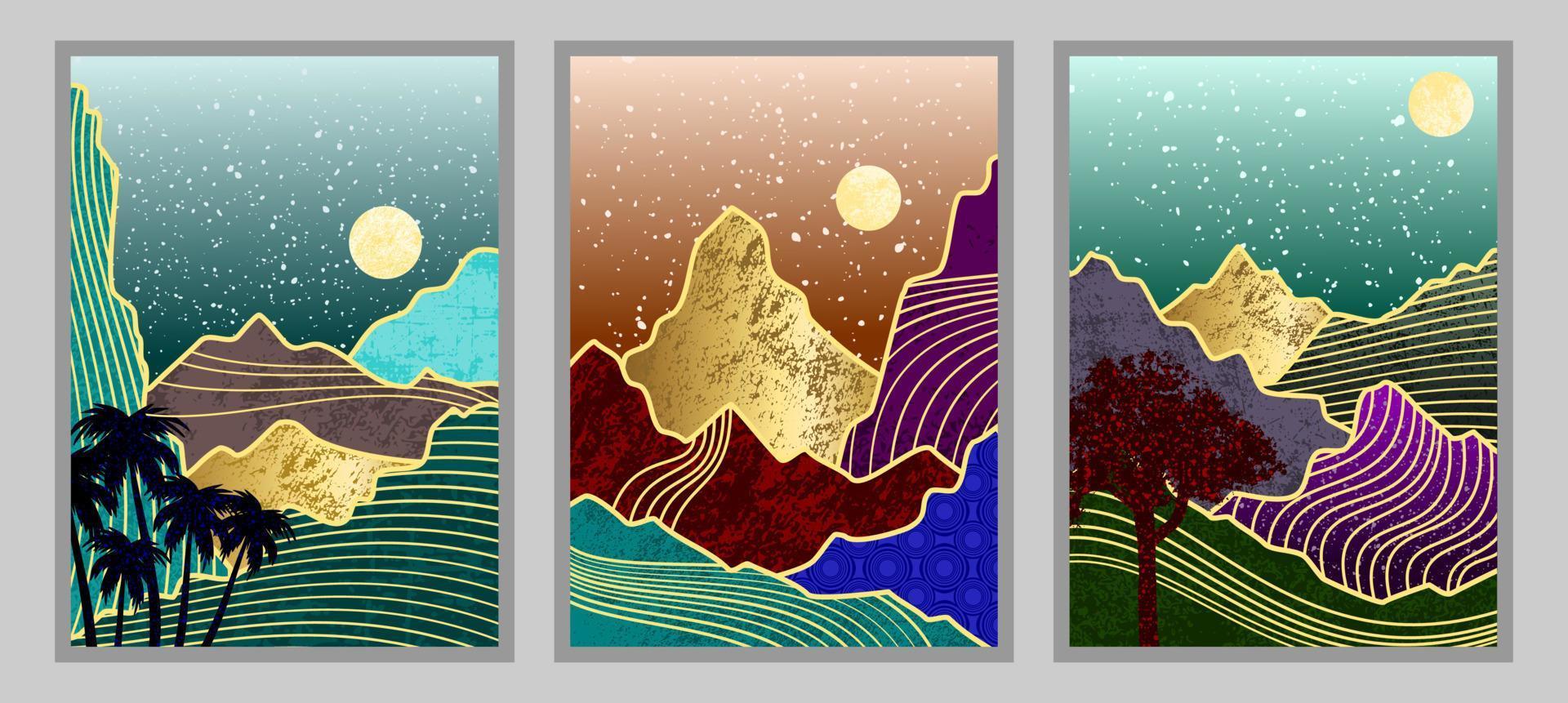 Set of abstract mountain painting. abstract art background. Premium Vectors