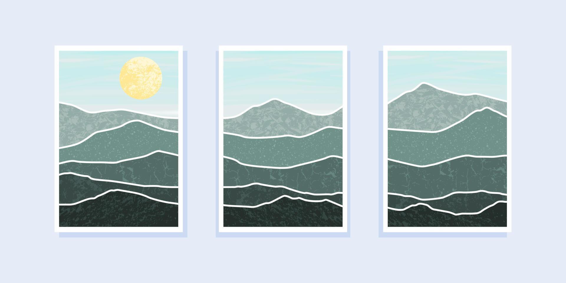 Set of abstract mountain painting. abstract art background. Vector Illustration.