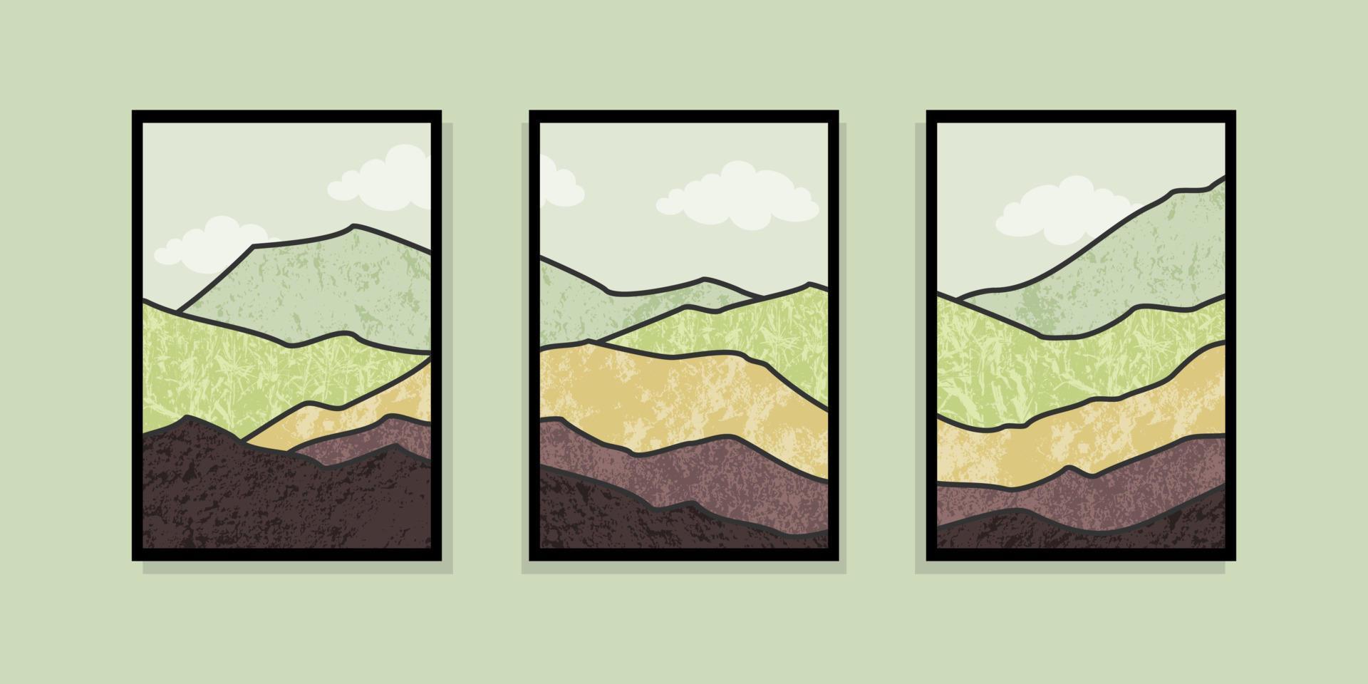 Set of abstract mountain painting. abstract art background. Vector Illustration.