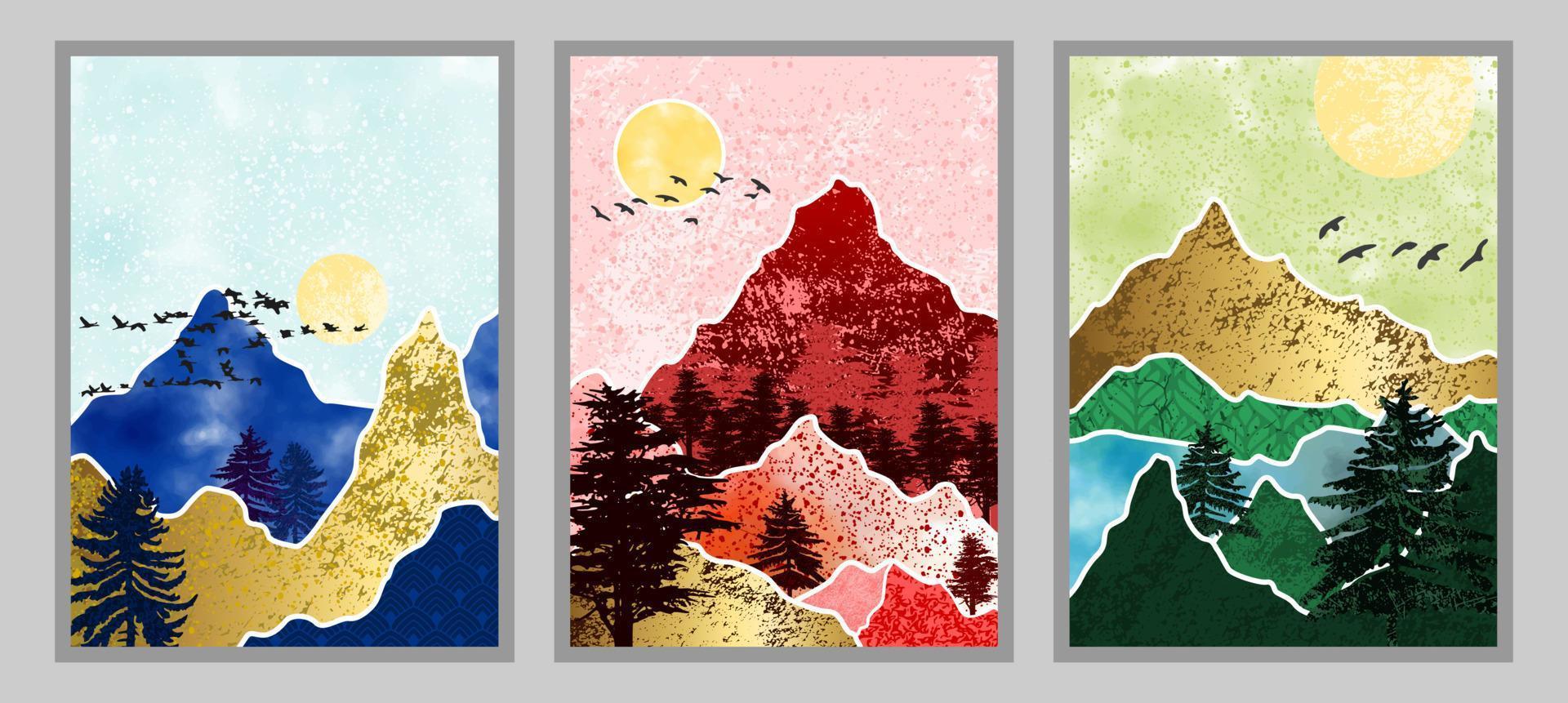 Set of abstract mountain painting. abstract art background. Premium Vectors