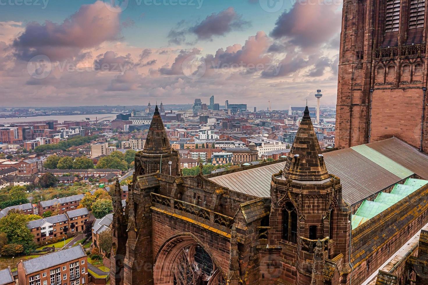 Aerial view of the Liverpool main cathedral in United Kingdom. photo