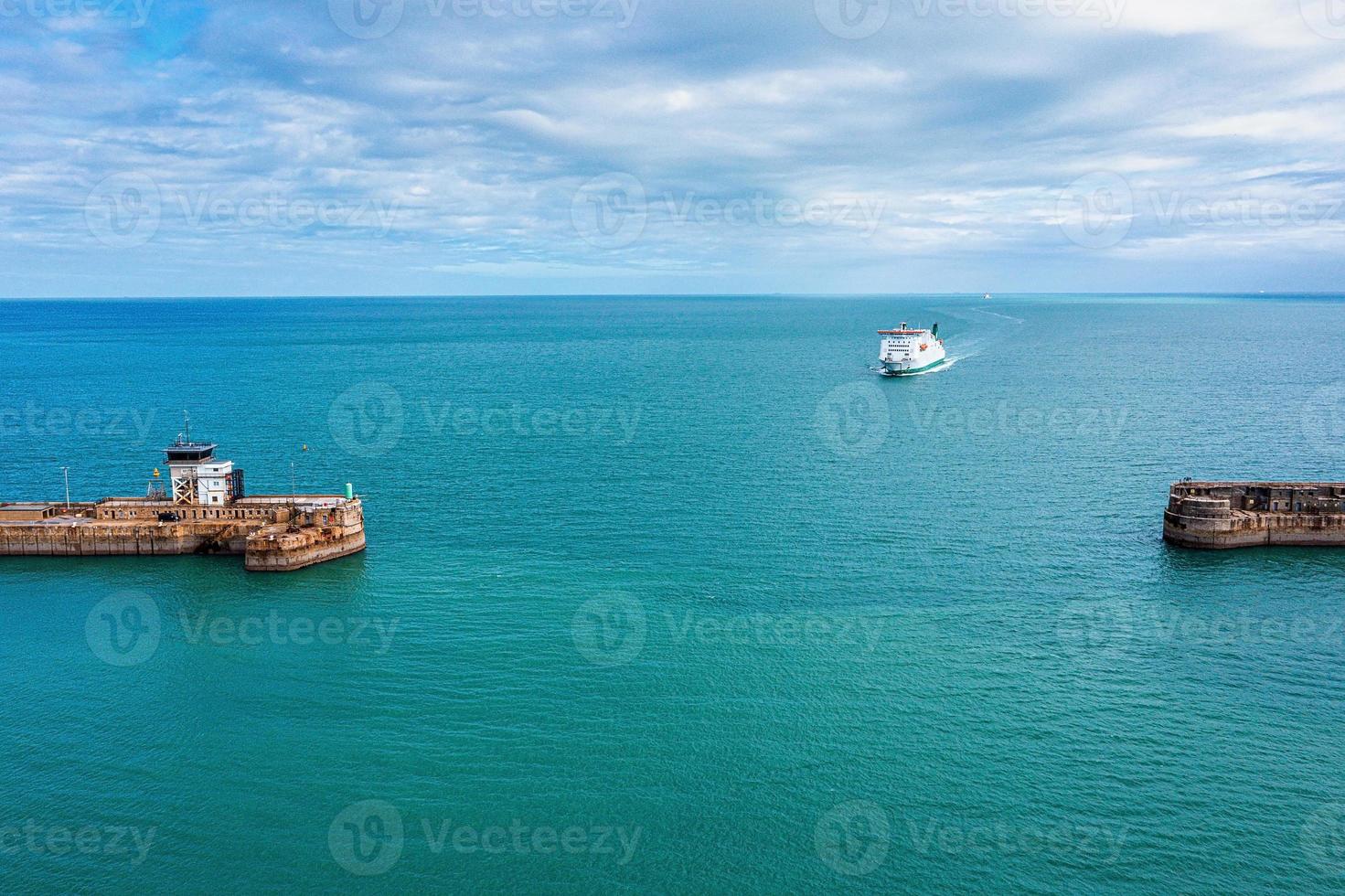 Aerial view of the Dover harbor with many ferries photo