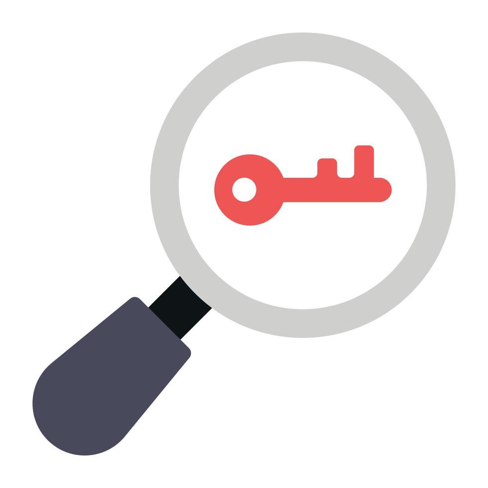 Key under magnifying glass, keyword research tool icon vector