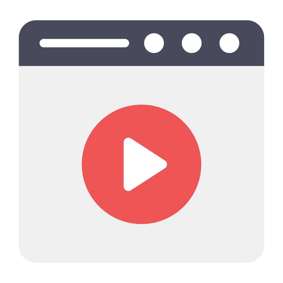 Media player on web page, video website icon vector