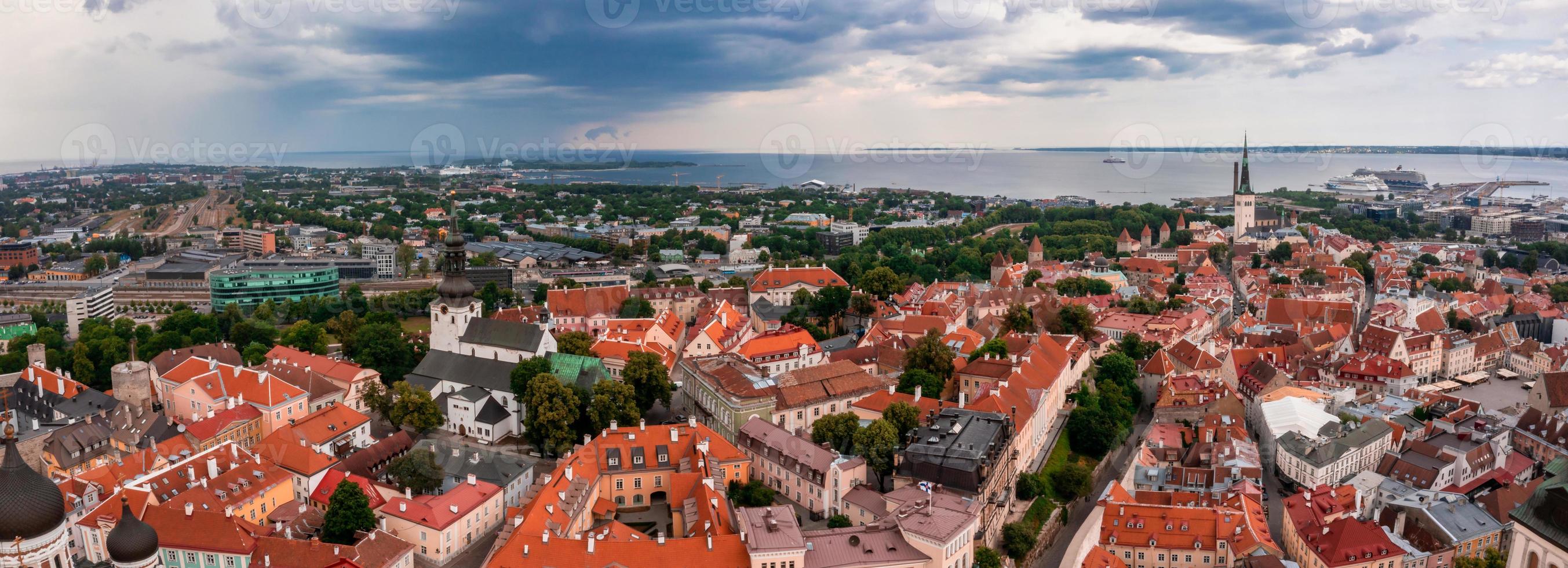 Aerial View of Tallinn Old Town in a beautiful summer day photo