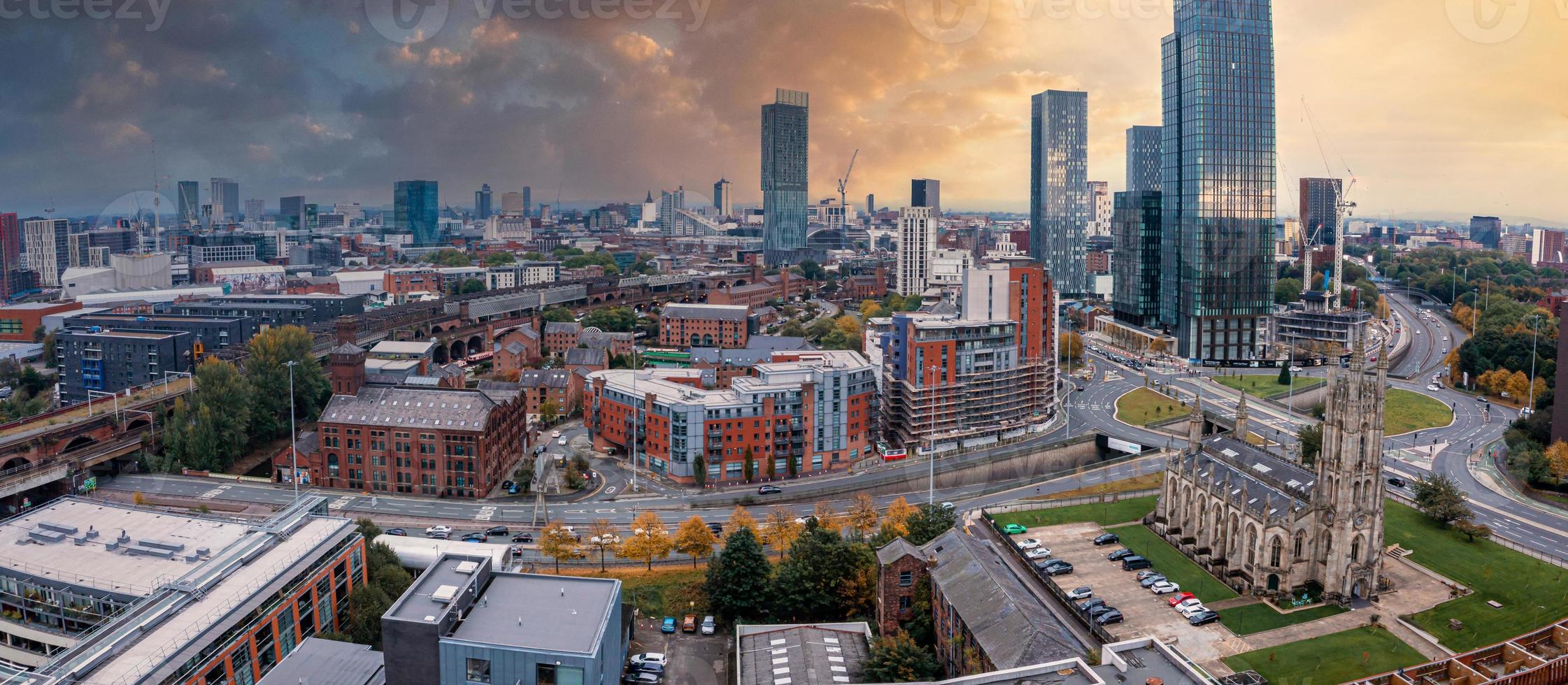 Aerial view of Manchester city in UK photo