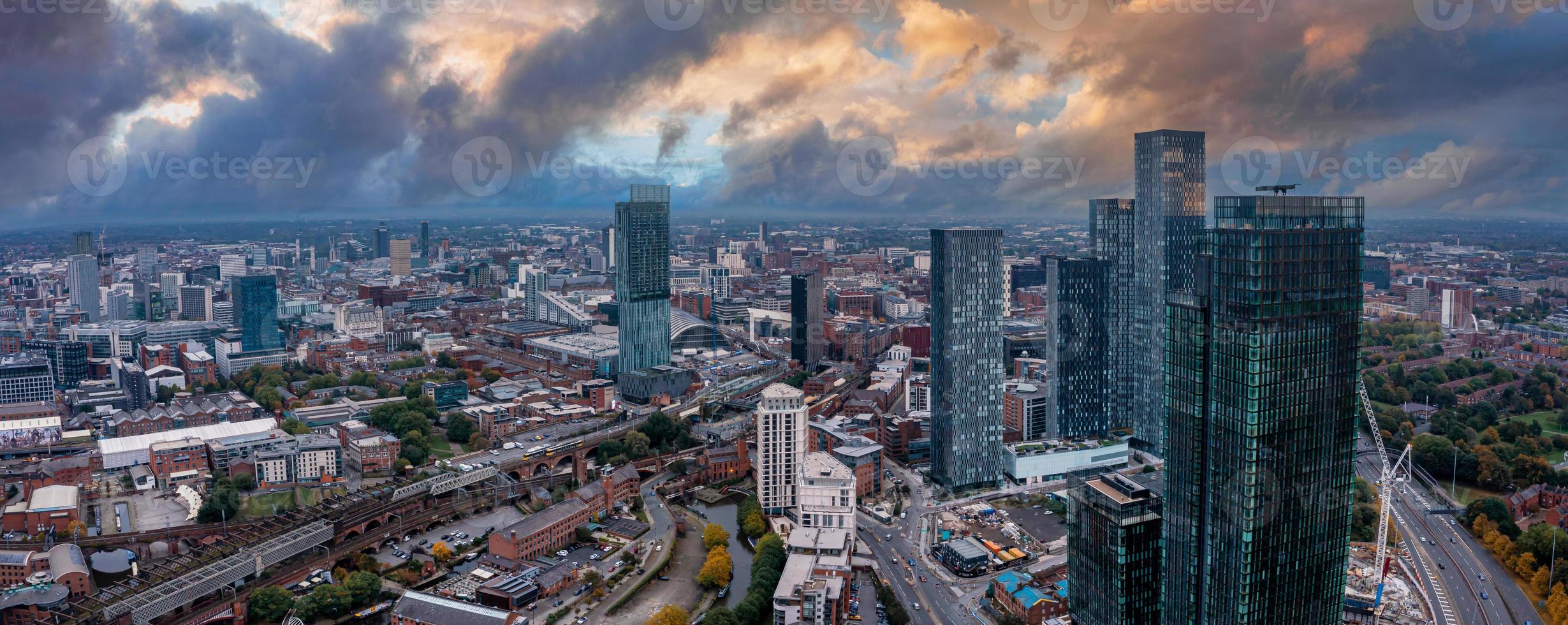Aerial view of Manchester city in UK photo