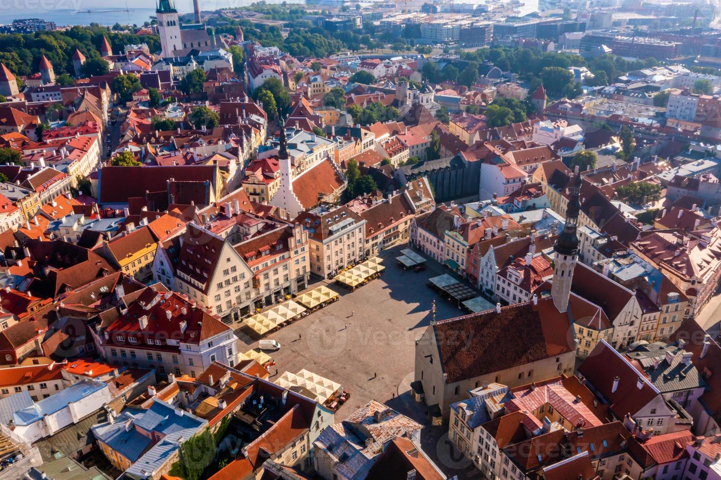 Medieval Tallinn, aerial view on the bright photo