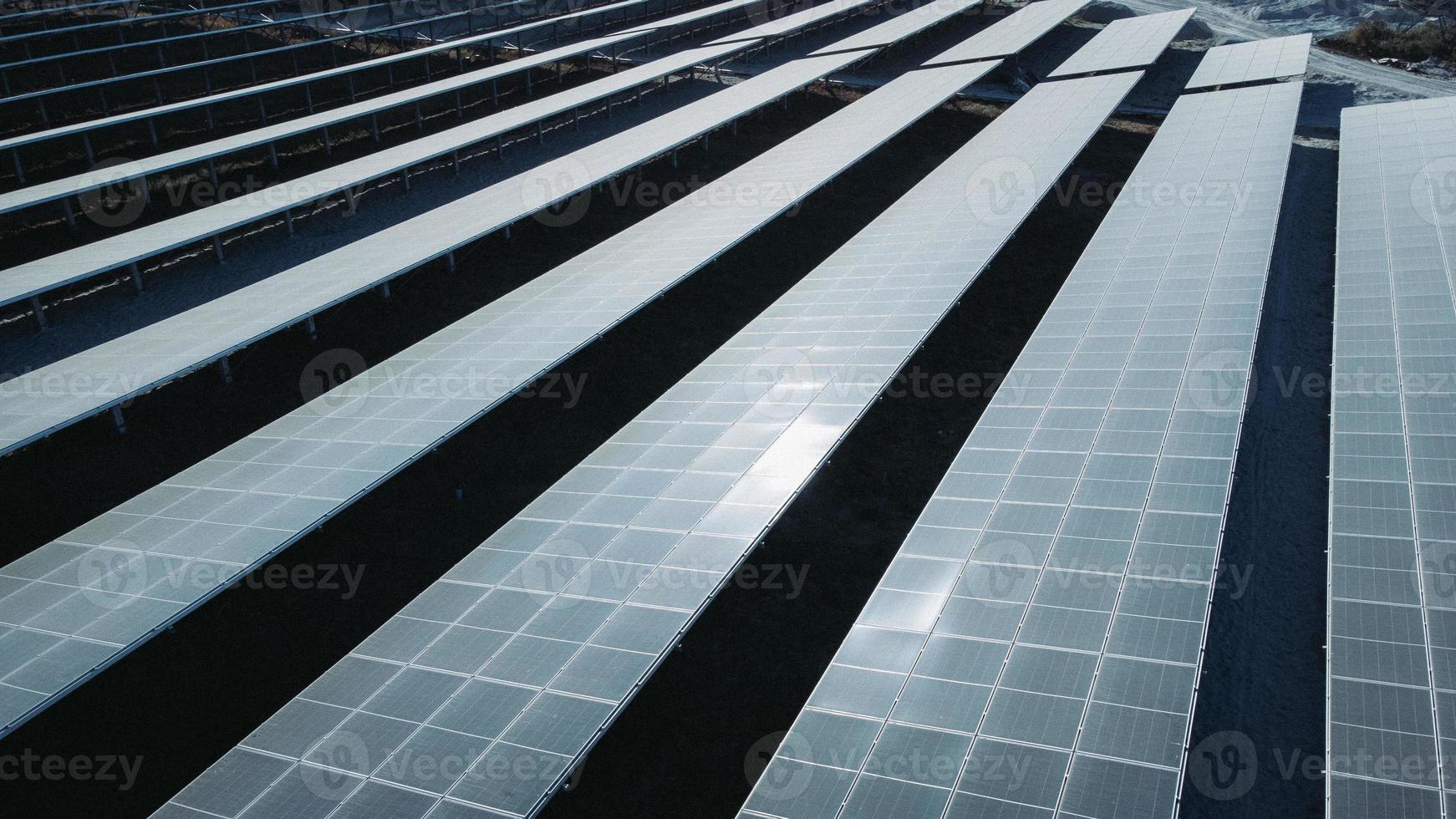 Solar Cell in the Solar Farm. Concept of sustainable of green energy by generate energy power from sunlight. photo