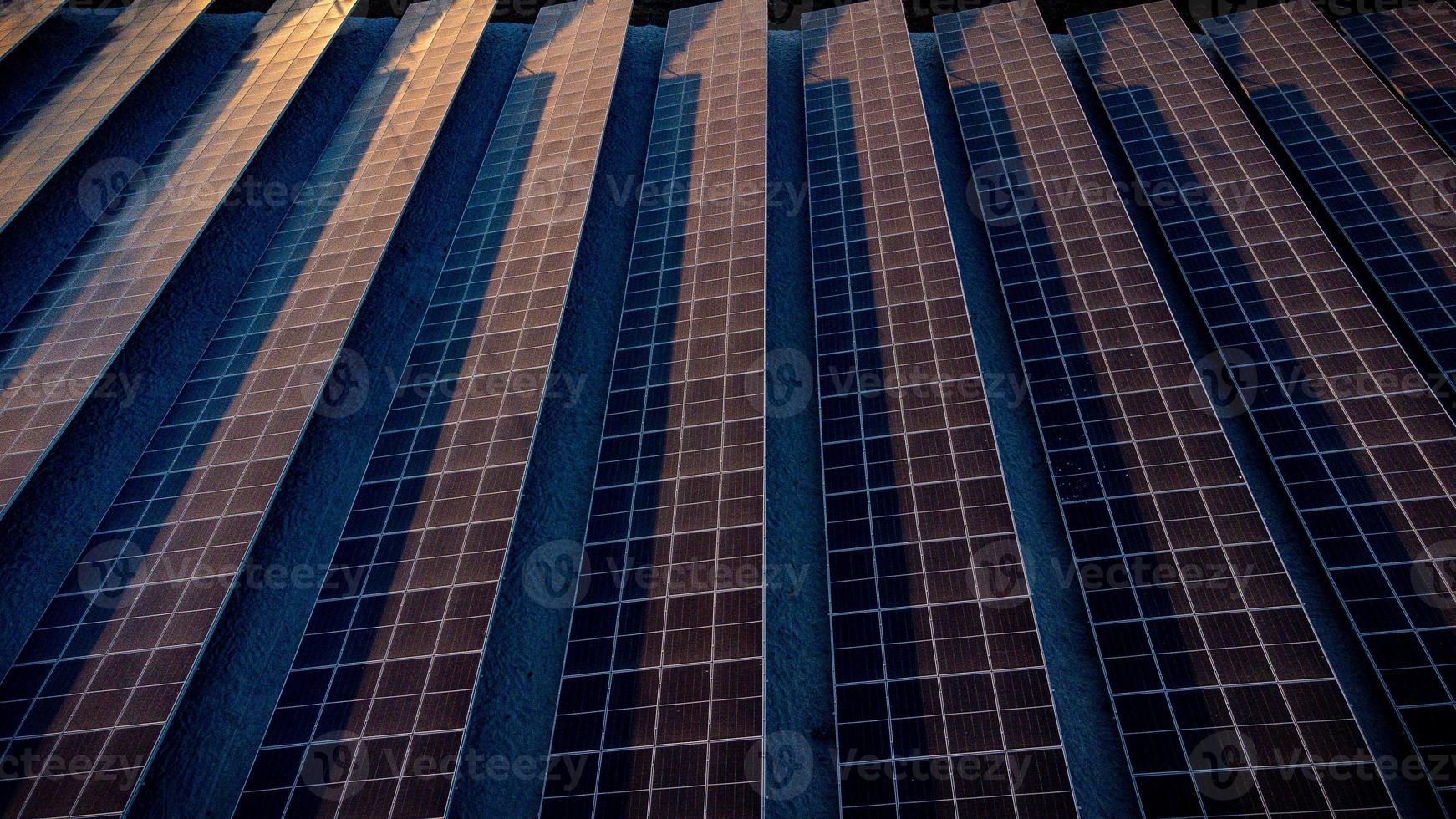 Solar Cell in the Solar Farm. Concept of sustainable of green energy by generate energy power from sunlight. photo